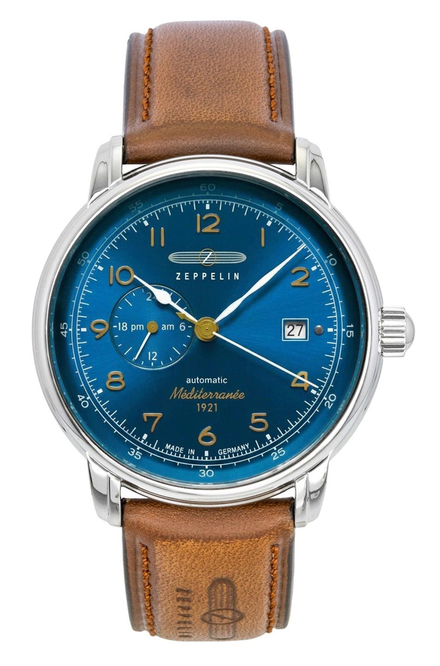 Zeppelin Mediterranee Lederarmband Blaues Zifferblatt Automatik 96683 Herrenuhr