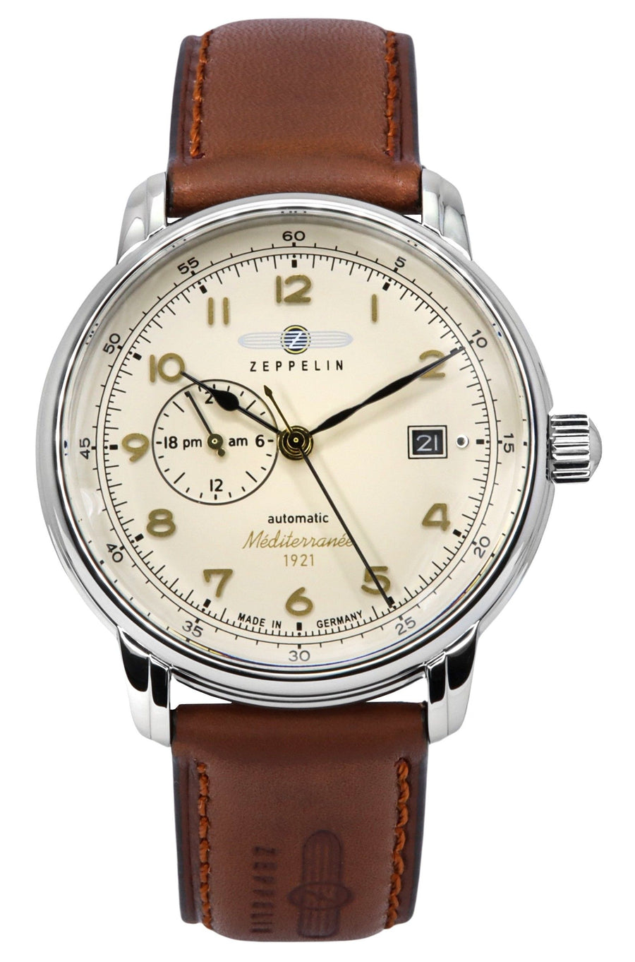 Zeppelin Mediterranean Lederarmband Beiges Zifferblatt Automatik 9668-5 Herrenuhr