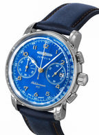 Zeppelin Mediterranee Chronograph Lederarmband Blaues Zifferblatt Quarz 96703 Herrenuhr
