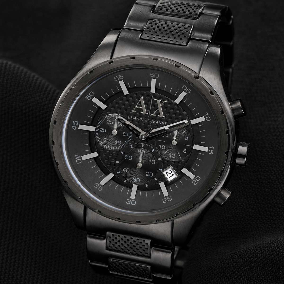 Armani Exchange AX1058 black chronograph dial macro