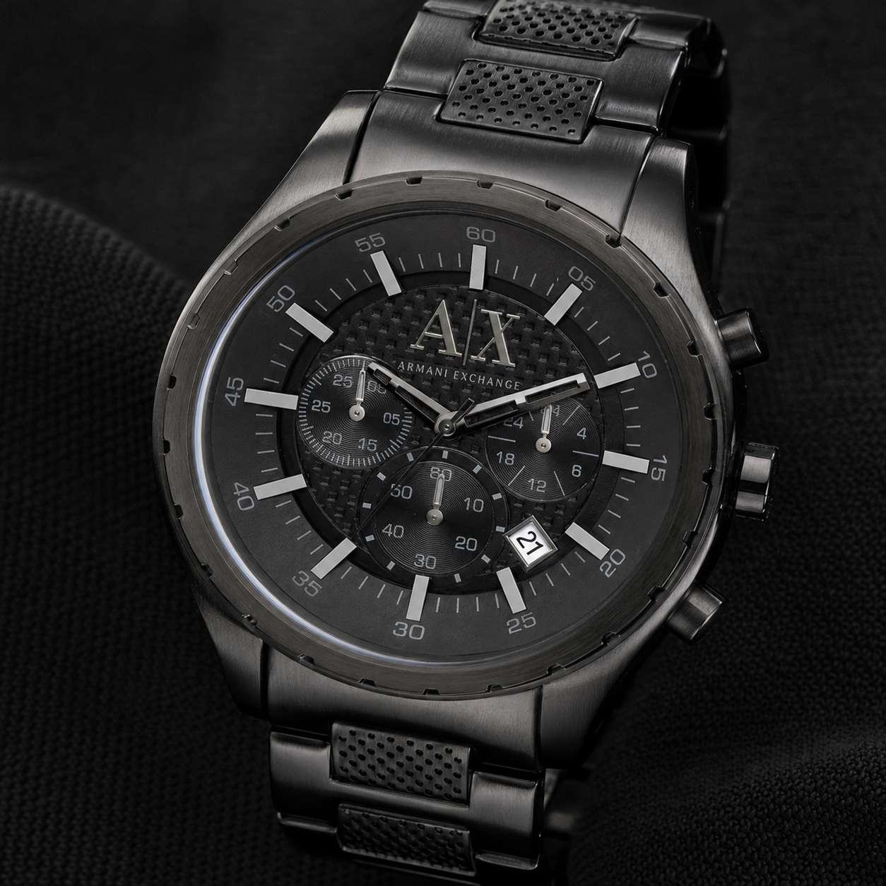 Armani Exchange AX1058 black chronograph dial macro