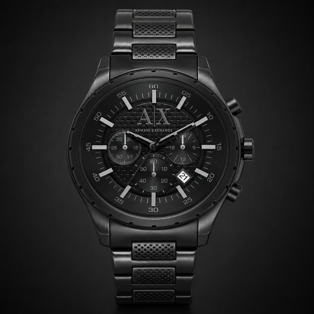 Armani Exchange AX1058 men's black chronograph watch front view