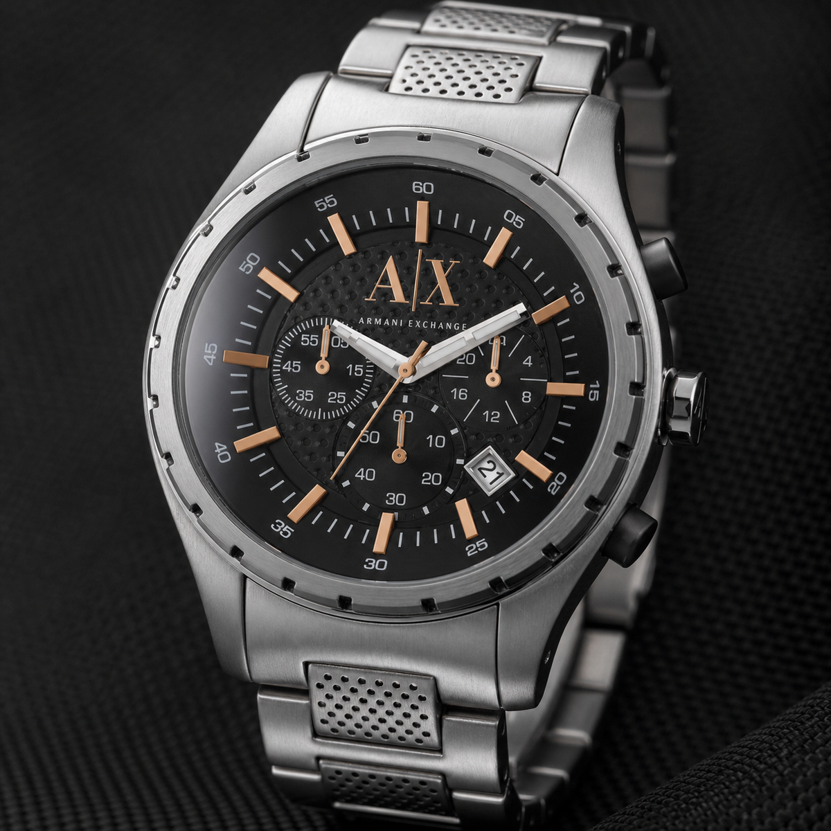 Armani Exchange AX1093 black chronograph dial macro