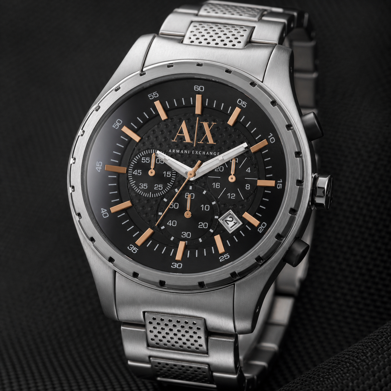 Armani Exchange AX1093 black chronograph dial macro