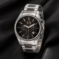 Armani Exchange AX1093 silver chronograph watch on black fabric