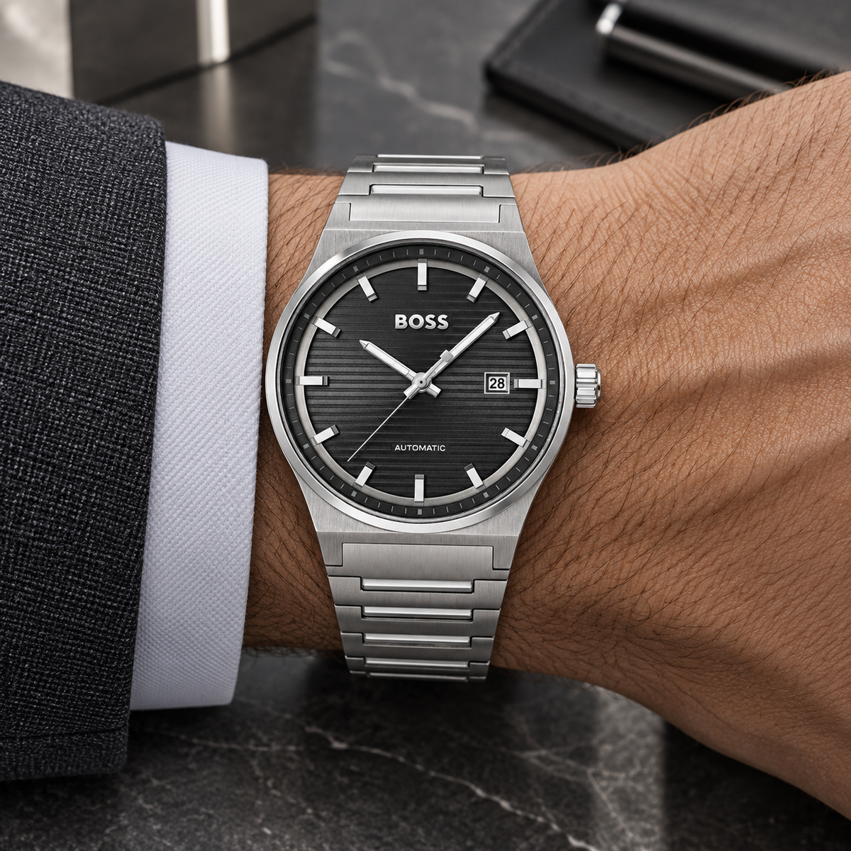 BOSS Candor Men's Automatic Watch – Black Dial, Silver Steel Bracelet, 41mm – 1514117 – image 1