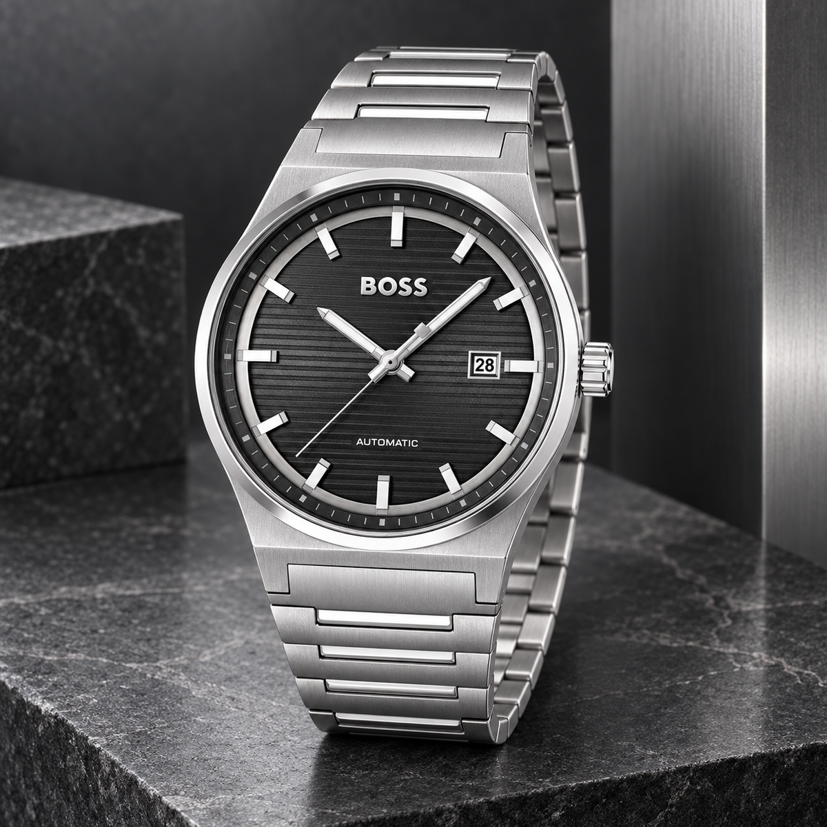 BOSS Candor Men's Automatic Watch – Black Dial, Silver Steel Bracelet, 41mm – 1514117 – image 2