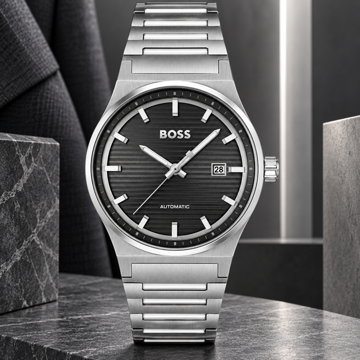 BOSS Candor Men's Automatic Watch – Black Dial, Silver Steel Bracelet, 41mm – 1514117 – image 3
