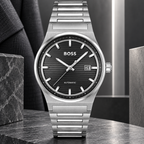 BOSS Candor Men's Automatic Watch – Black Dial, Silver Steel Bracelet, 41mm – 1514117 – image 3