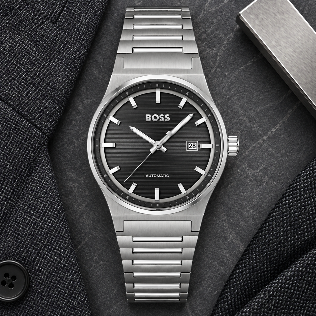 BOSS Candor Men's Automatic Watch – Black Dial, Silver Steel Bracelet, 41mm – 1514117 – image 4