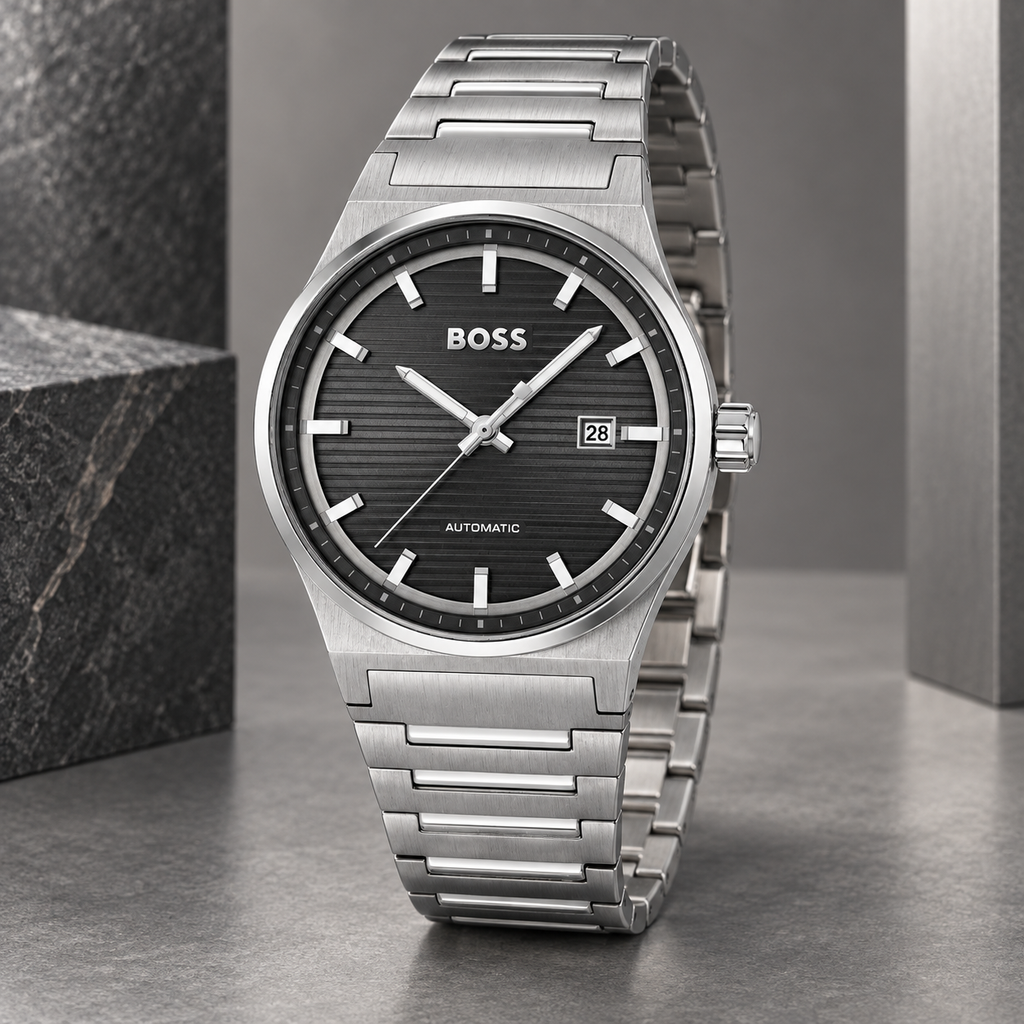 BOSS Candor Men's Automatic Watch – Black Dial, Silver Steel Bracelet, 41mm – 1514117 – image 5