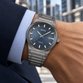 BOSS Candor 1514119 blue automatic watch worn on wrist
