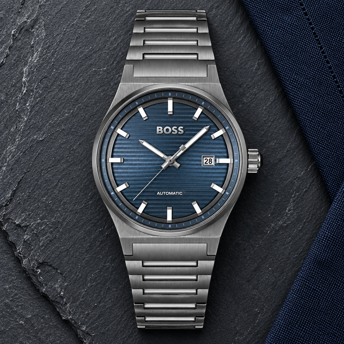 BOSS Candor 1514119 gunmetal steel watch flat lay