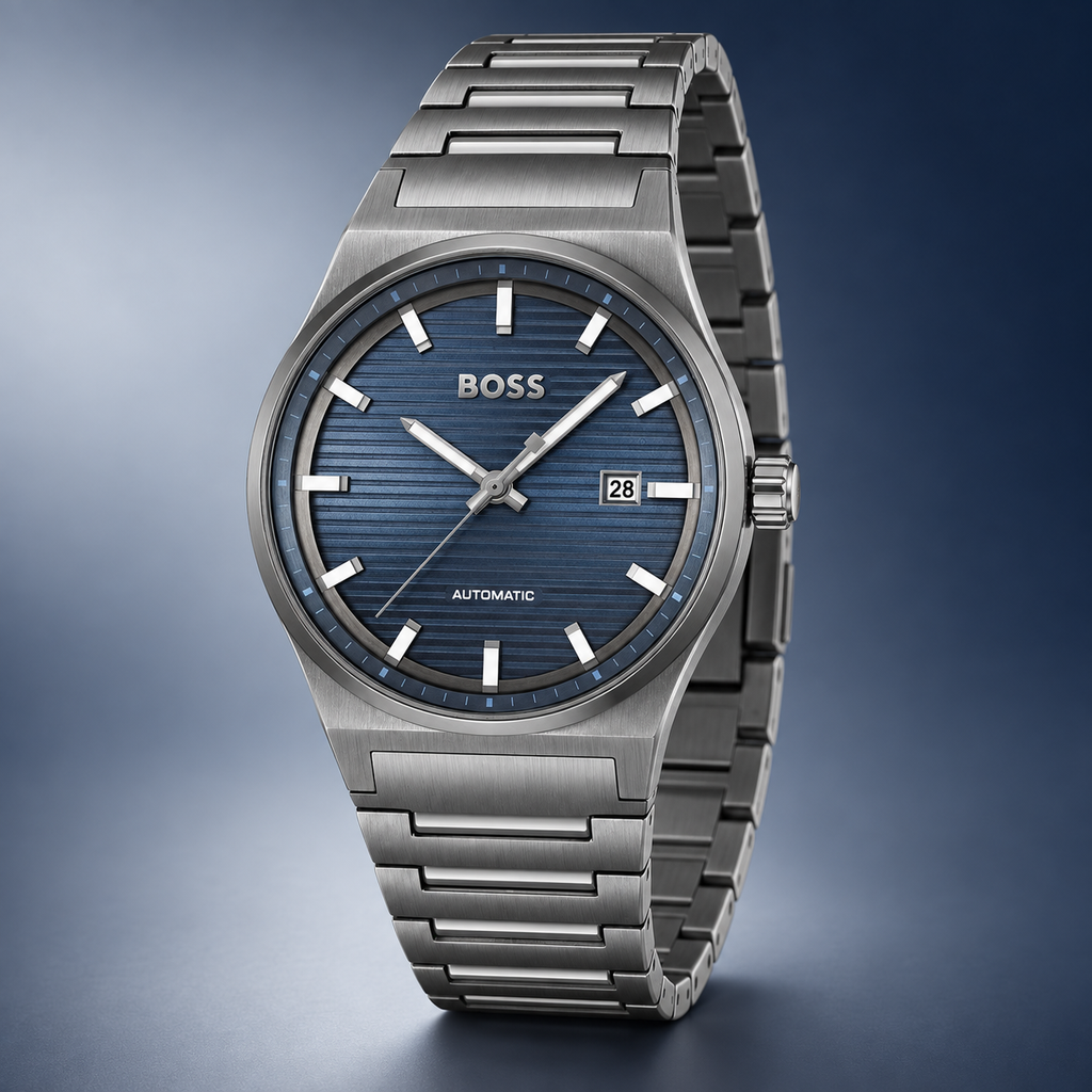 BOSS Candor 1514119 blue dial watch three-quarter view