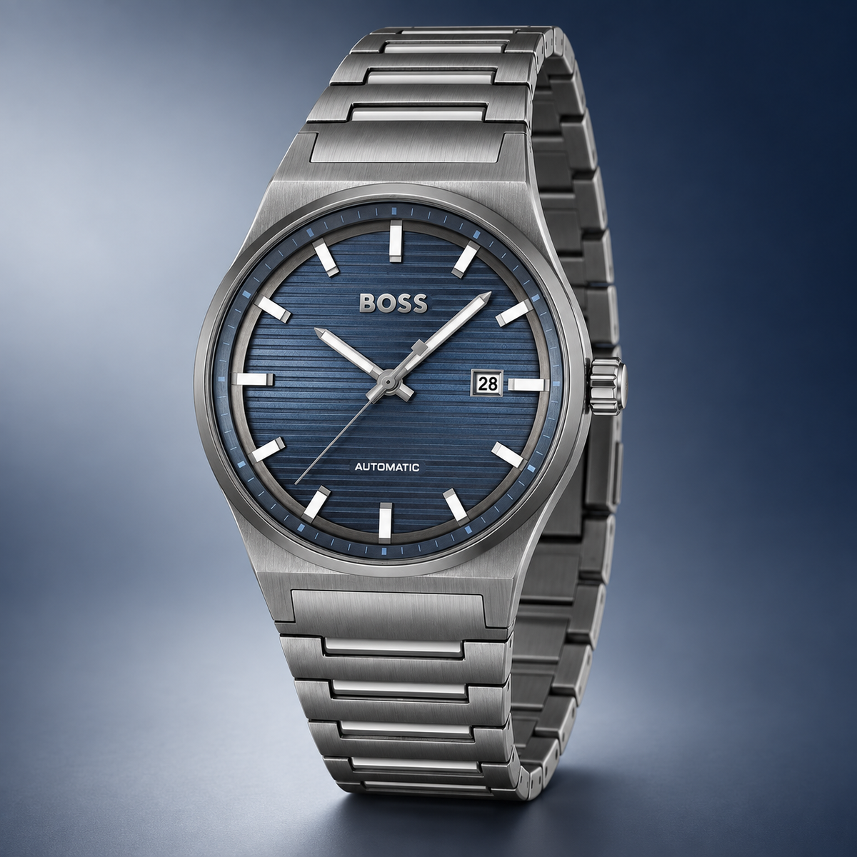 BOSS Candor 1514119 blue dial watch three-quarter view