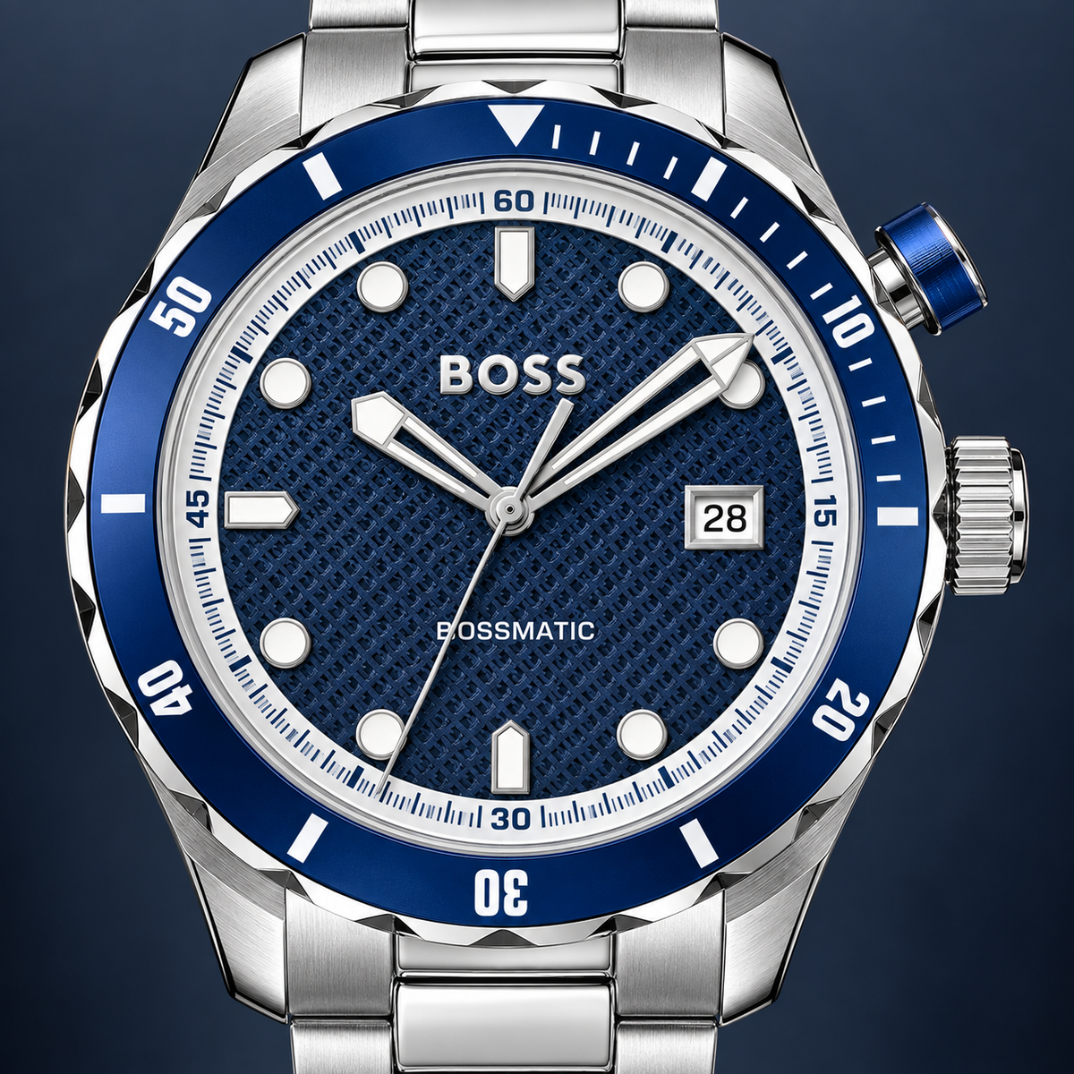 BOSS Bossmatic 1514177 navy textured dial and bezel macro