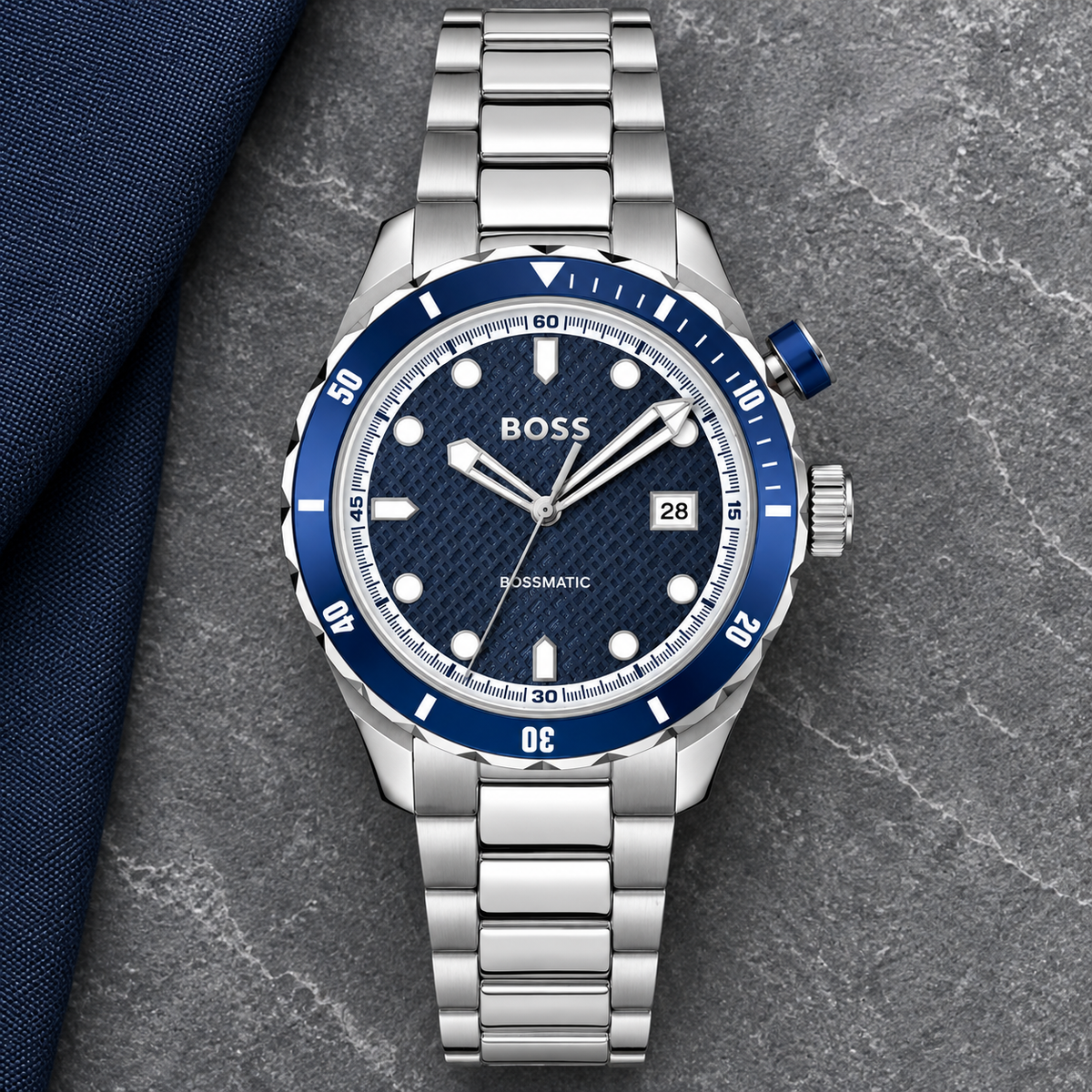 BOSS Bossmatic 1514177 silver steel watch flat lay