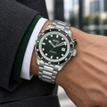 BOSS Bossmatic 1514178 green kinetic watch worn on wrist