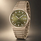BOSS Candor 1514184 olive dial watch three-quarter view
