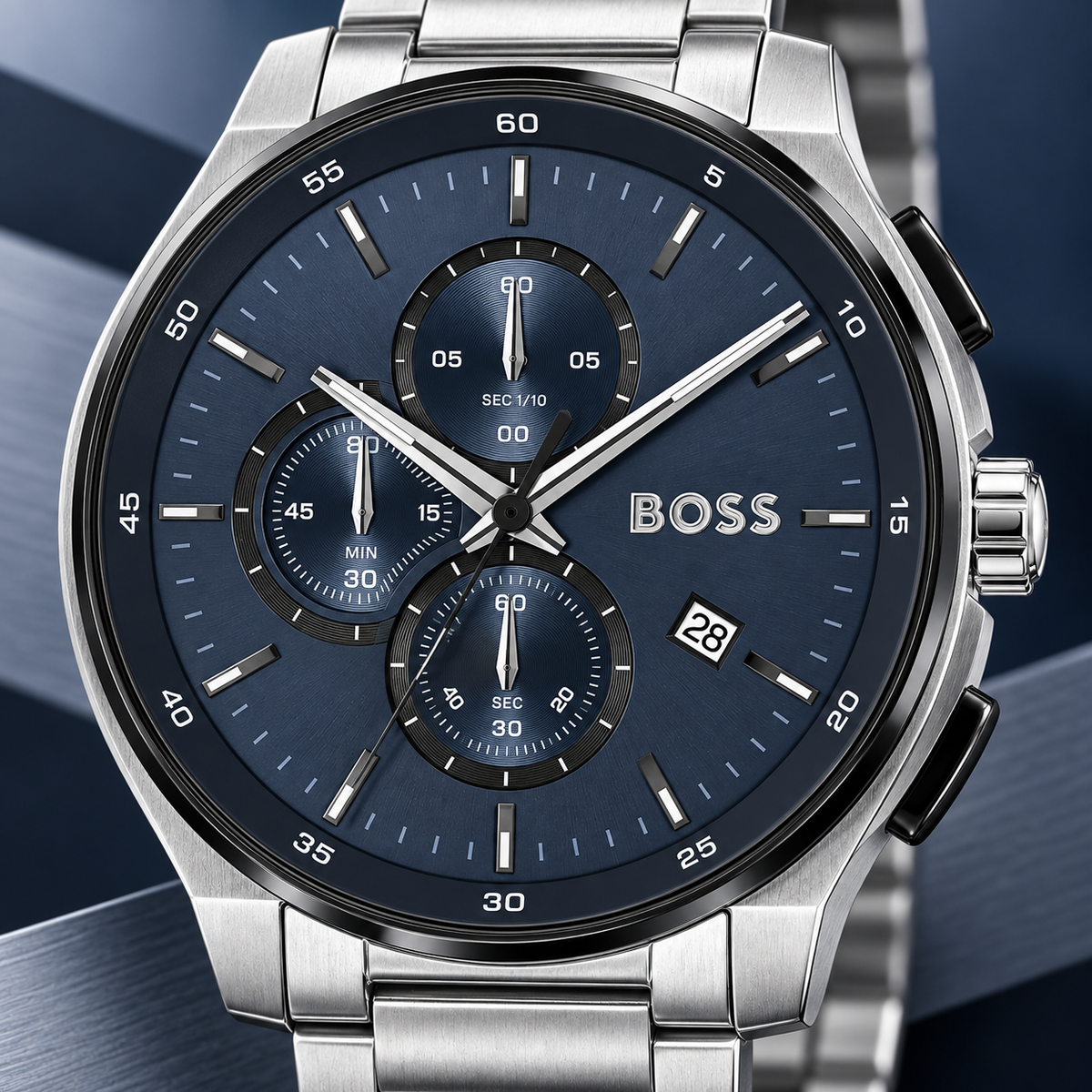 BOSS Peak 2.0 Men's Chronograph Watch blue chronograph dial macro
