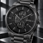 BOSS Peak 2.0 Men's Chronograph Watch layered black chronograph dial macro