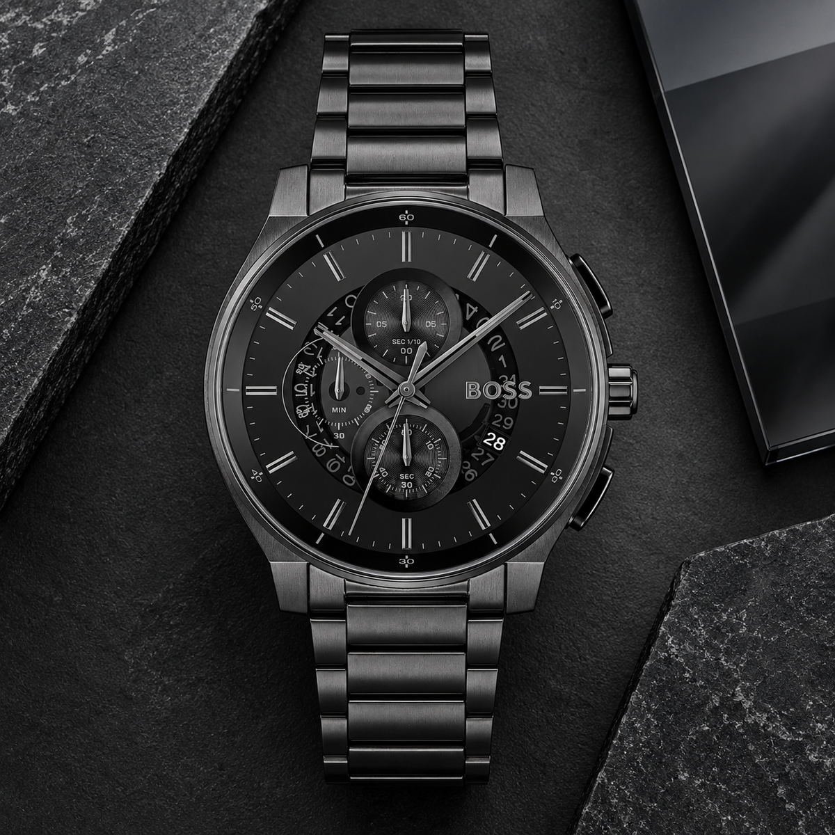 BOSS Peak 2.0 Men's Chronograph Watch luxury flat-lay