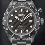 BOSS Bossmatic 1514213 gray textured dial and bezel macro