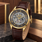 BOSS Principle Skeleton Men's Automatic Watch – Gray Skeleton Dial, Gold-Tone Case & Brown Leather Strap, 41mm – 1514235 – image 2