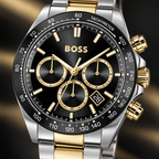 BOSS Hero 2.0 Men's Chronograph Watch black chronograph dial and tachymeter macro
