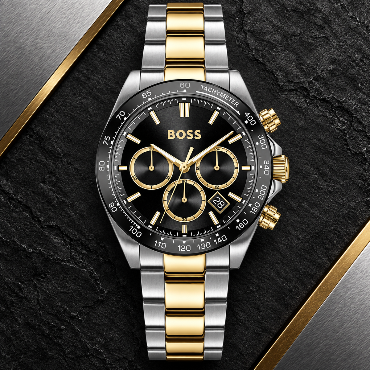 BOSS Hero 2.0 Men's Chronograph Watch luxury flat-lay