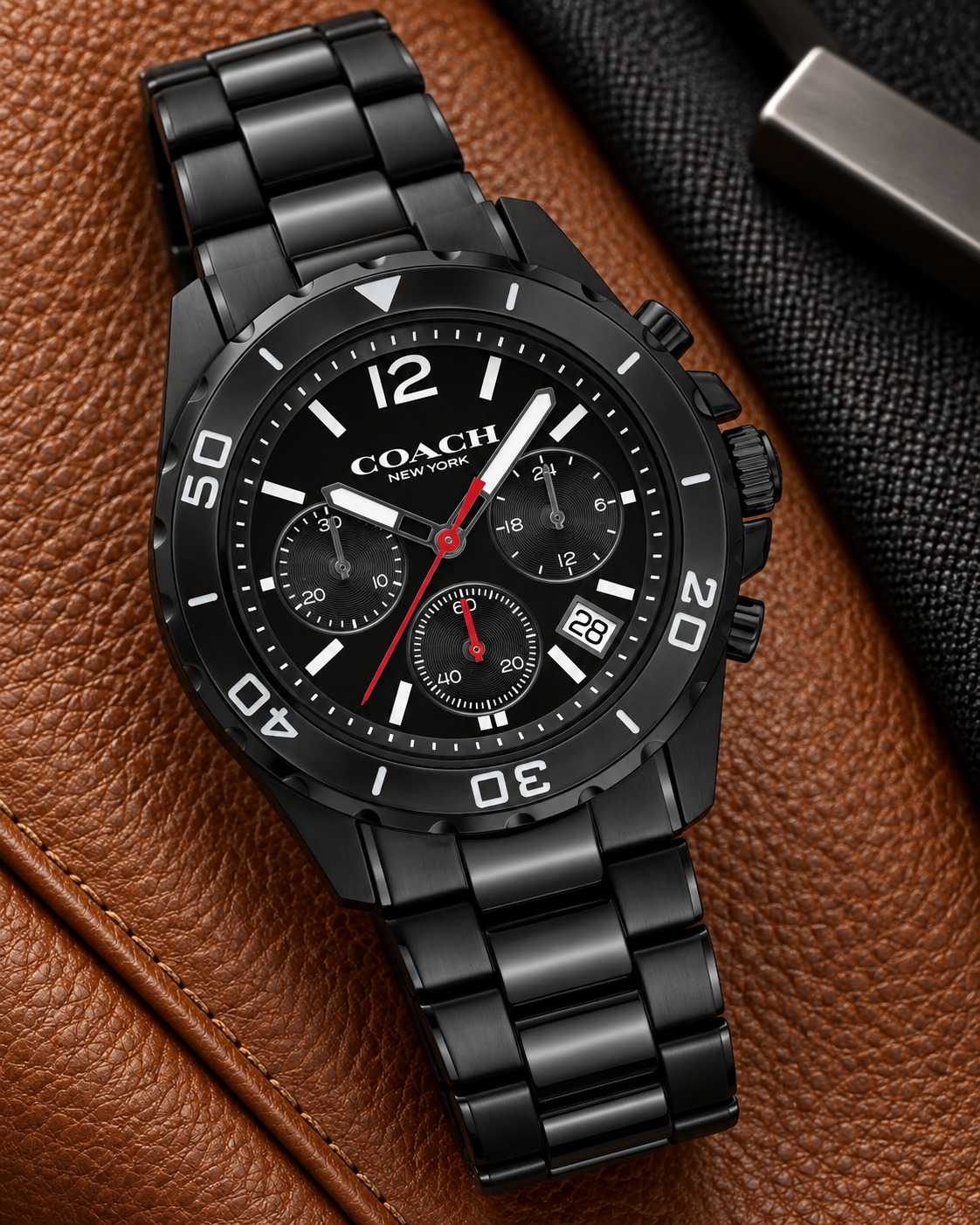 Coach Kent Chronograph Men's Watch 44mm – All Black – 14602554 – luxury flatlay