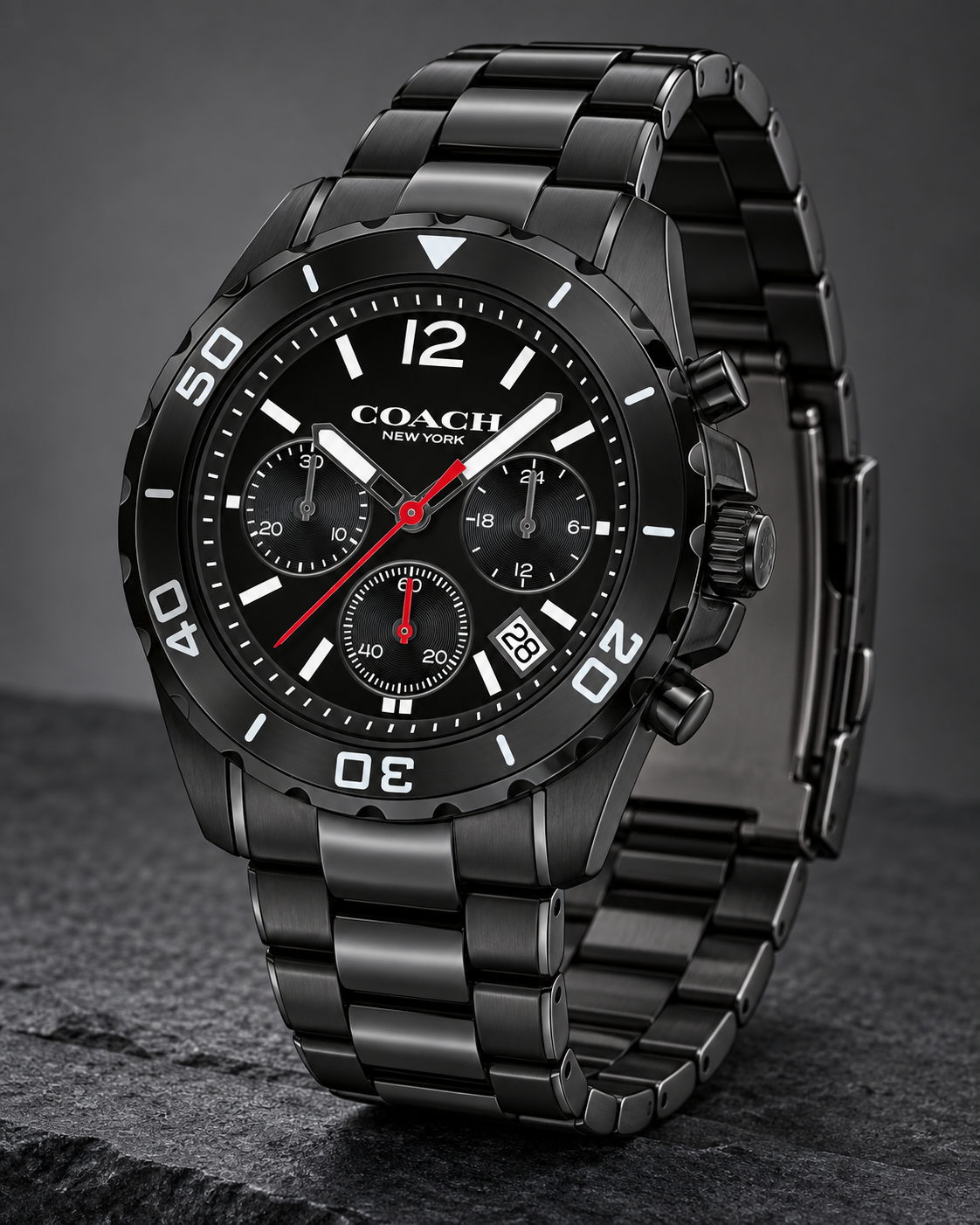 Coach Kent Chronograph Men's Watch 44mm – All Black – 14602554 – three-quarter profile