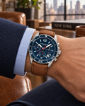 Coach Kent 14602560 navy dial brown leather chronograph on wrist
