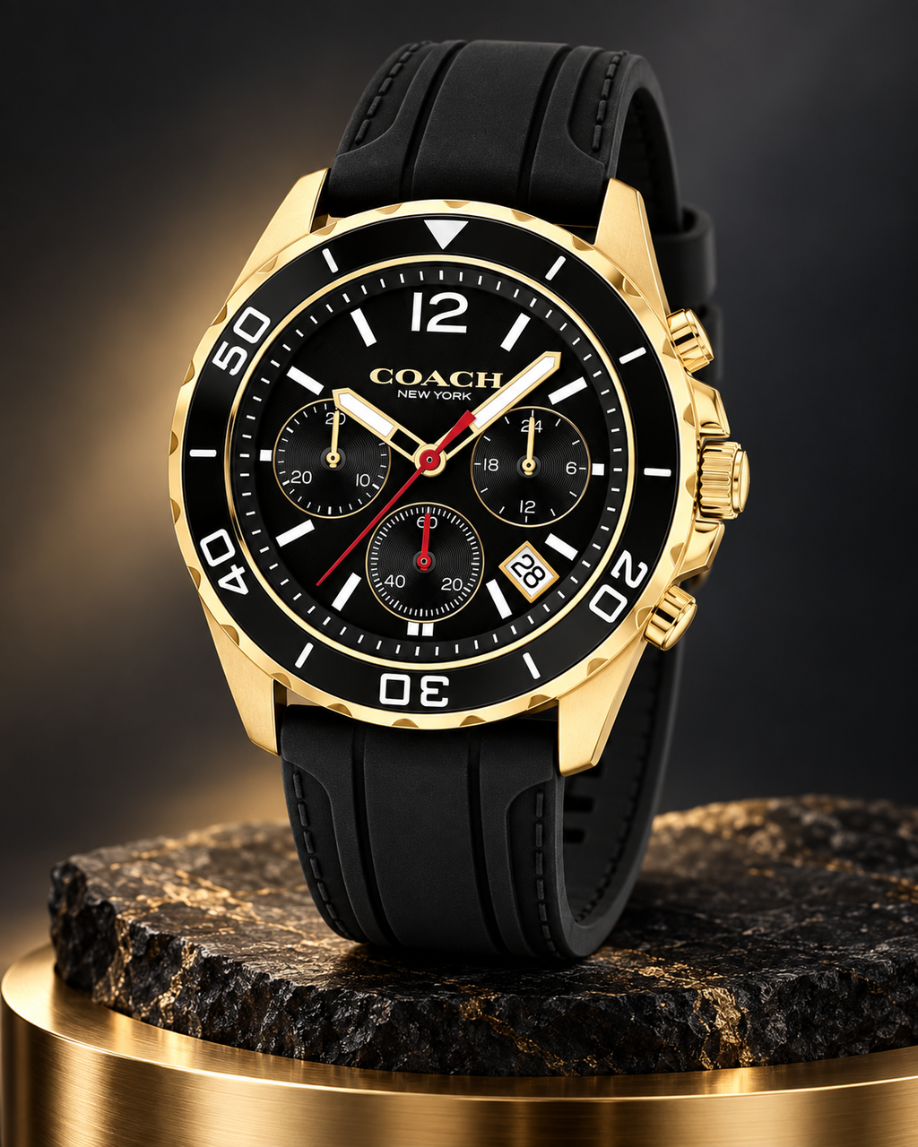 Coach Kent 14602564 gold-tone and black silicone chronograph studio hero