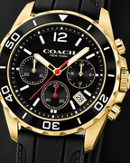 Coach Kent 14602564 gold-tone and black silicone chronograph dial macro detail