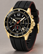 Coach Kent 14602564 gold-tone and black silicone chronograph three-quarter product profile