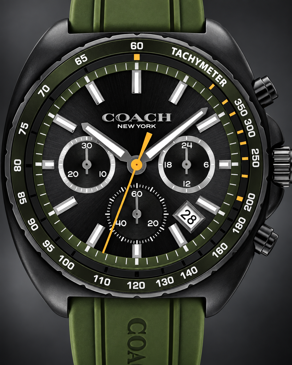 Coach Charter Chronograph Men's Watch 44mm – Black/Olive Green – 14602707 – dial macro