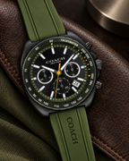 Coach Charter Chronograph Men's Watch 44mm – Black/Olive Green – 14602707 – luxury flatlay