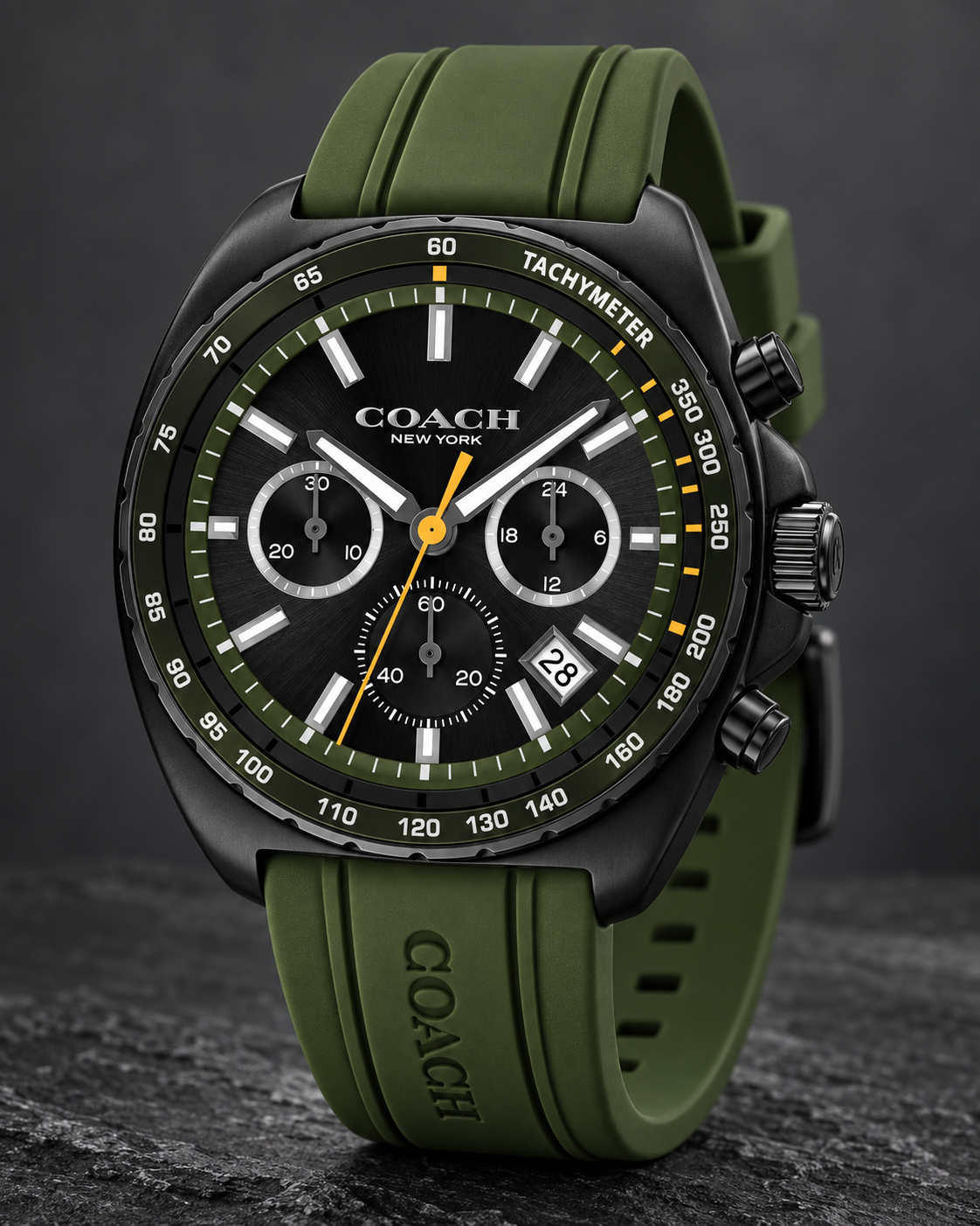 Coach Charter Chronograph Men's Watch 44mm – Black/Olive Green – 14602707 – three-quarter profile
