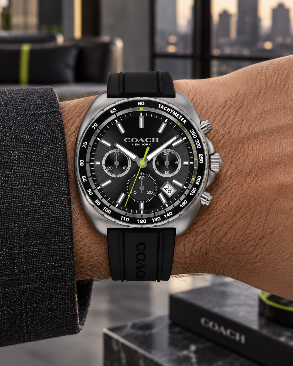 Coach Charter Chronograph Men's Watch 44mm – Black/Grey – 14602709 – on wrist