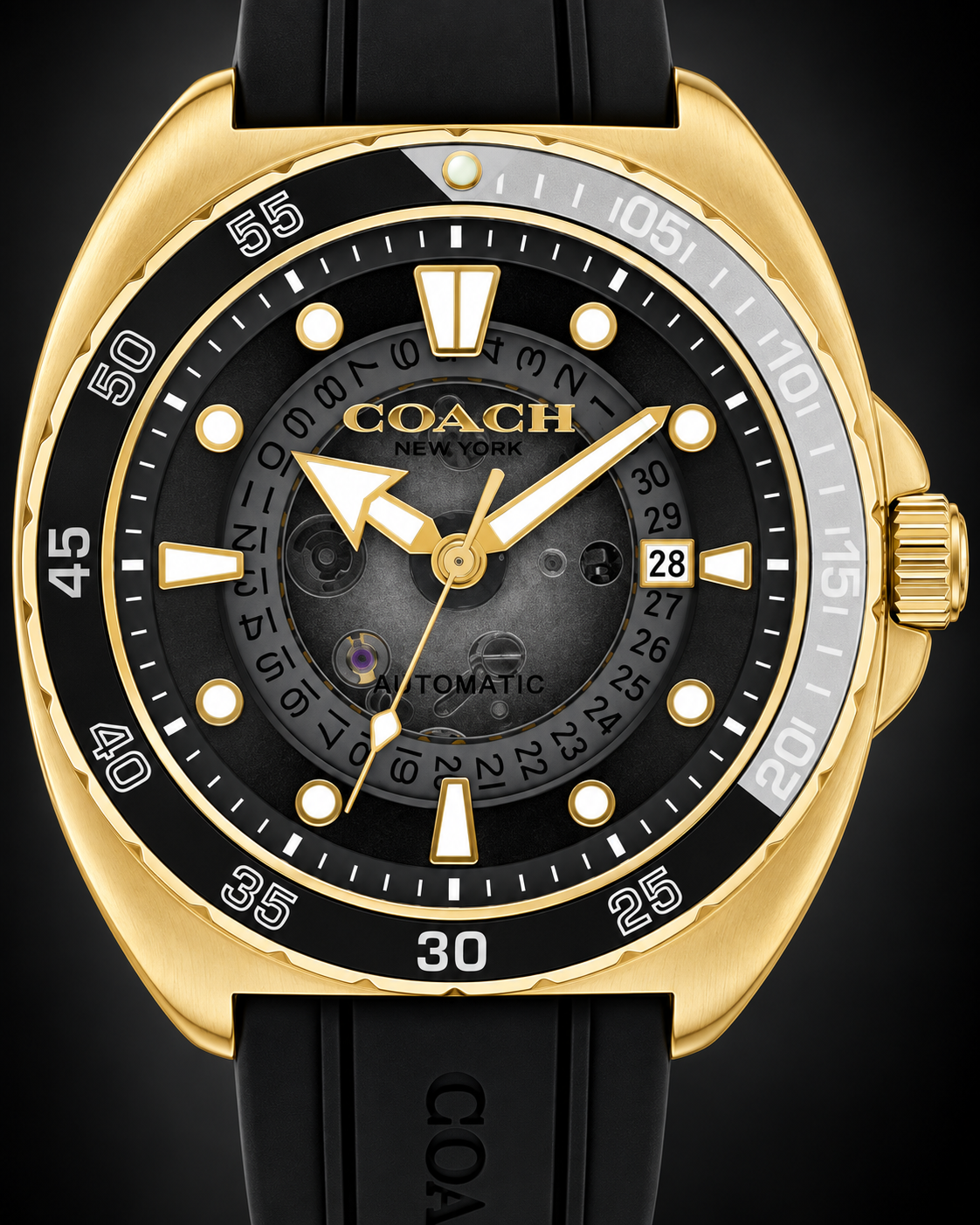 Coach Charter Automatic Men's Watch 44.5mm – Black/Gold – 14602718 – dial macro