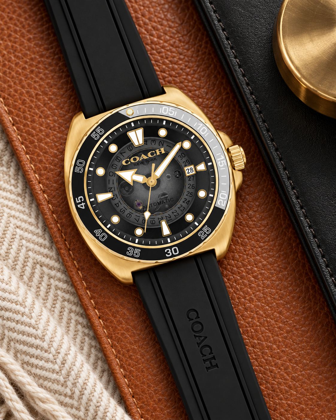 Coach Charter Automatic Men's Watch 44.5mm – Black/Gold – 14602718 – luxury flatlay