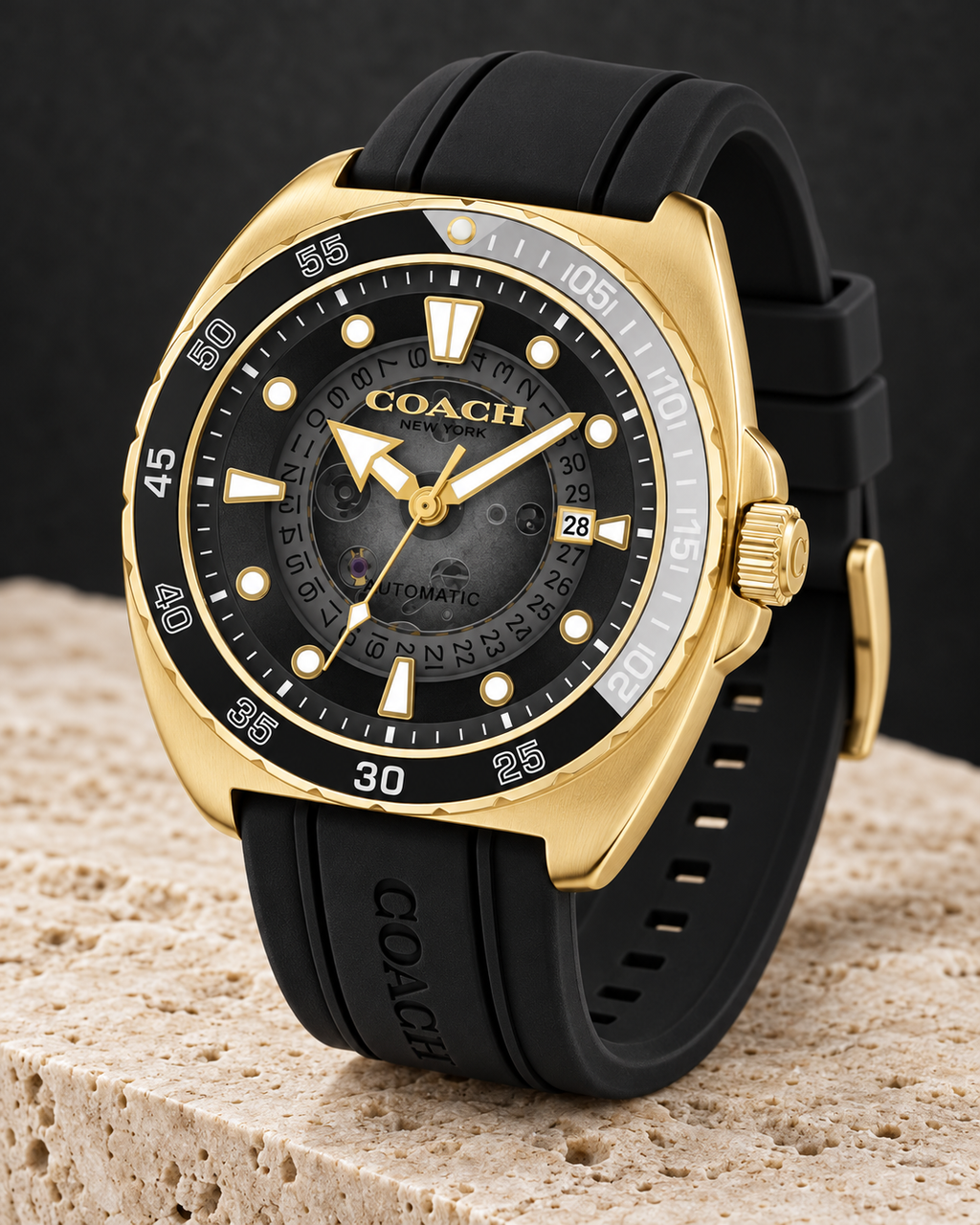 Coach Charter Automatic Men's Watch 44.5mm – Black/Gold – 14602718 – three-quarter profile
