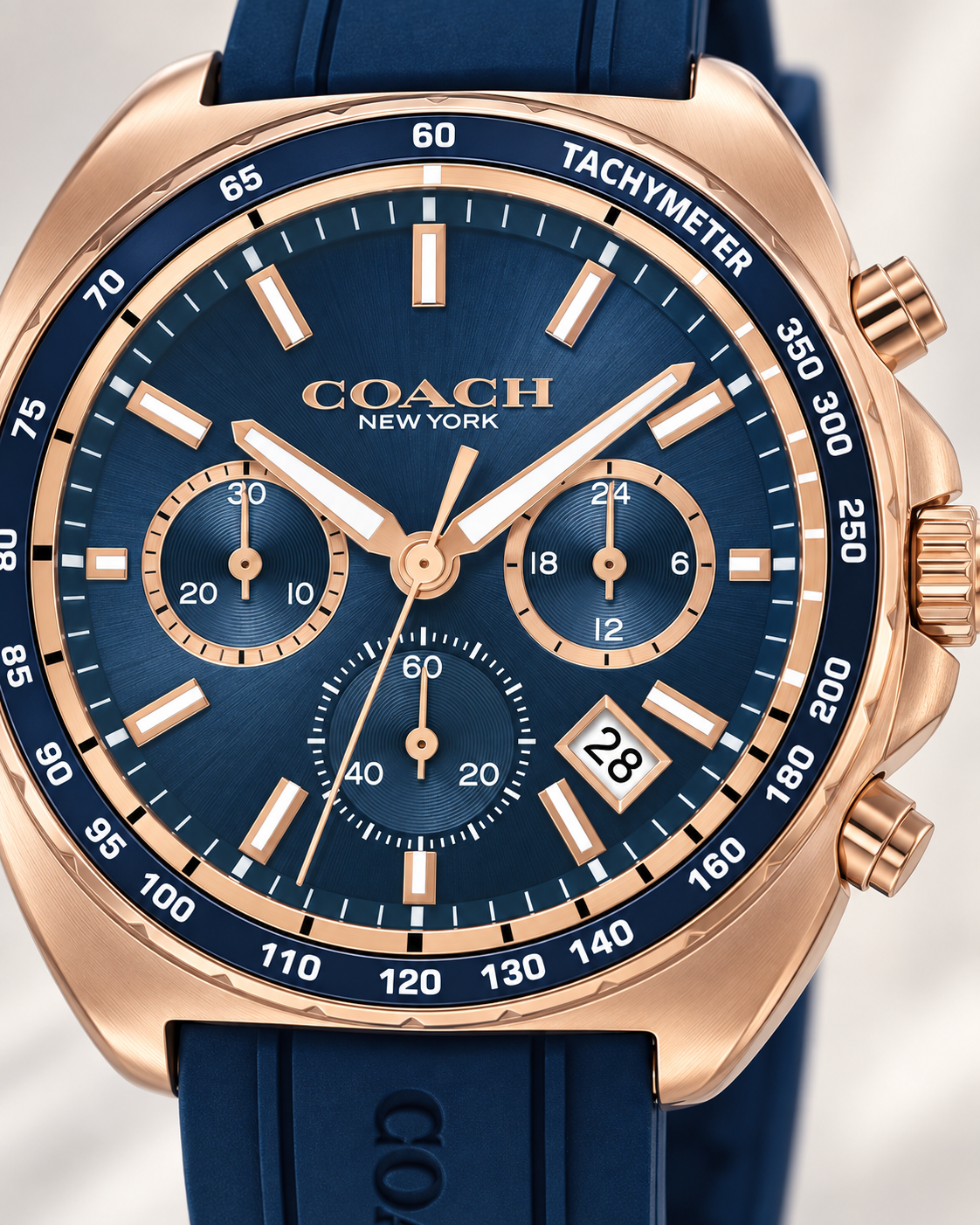 Coach Charter Chronograph Men's Watch 44.5mm – Blue/Rose Gold – 14602730 – dial macro