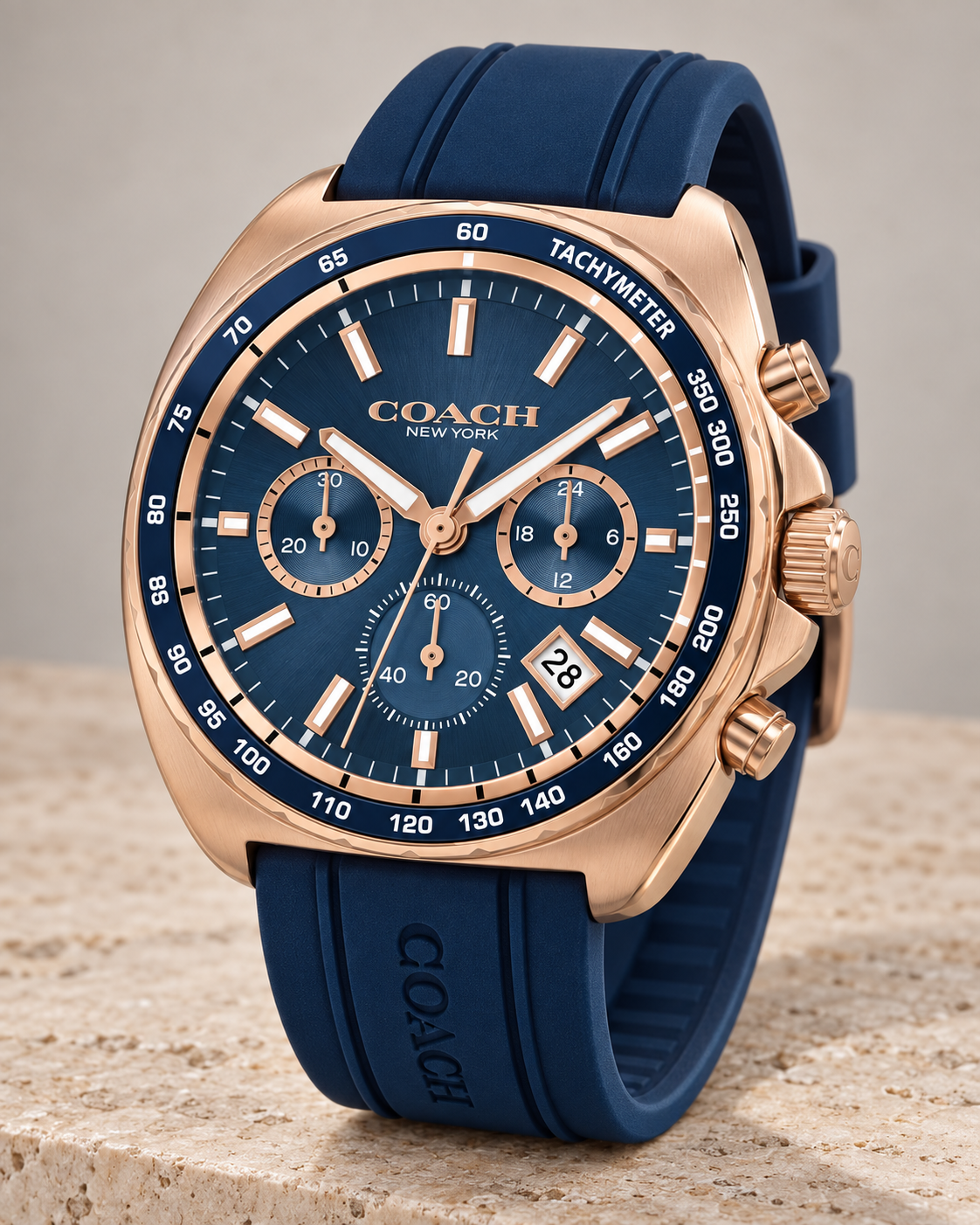Coach Charter Chronograph Men's Watch 44.5mm – Blue/Rose Gold – 14602730 – three-quarter profile