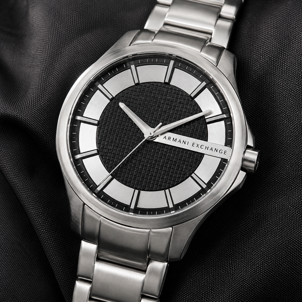 Armani Exchange AX2179 men's silver watch dial macro