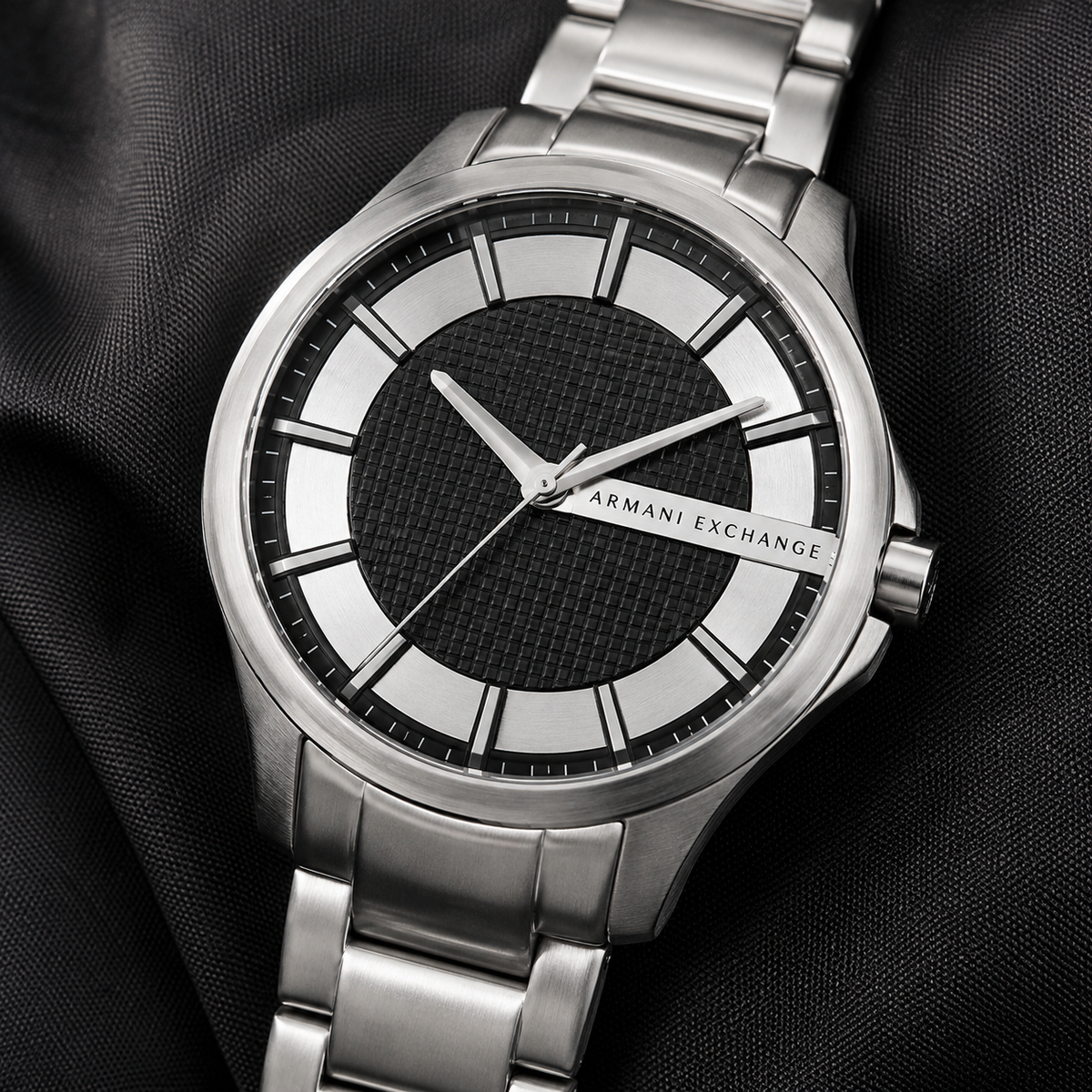 Armani Exchange AX2179 men's silver watch dial macro