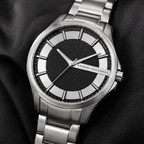 Armani Exchange AX2179 men's silver watch dial macro