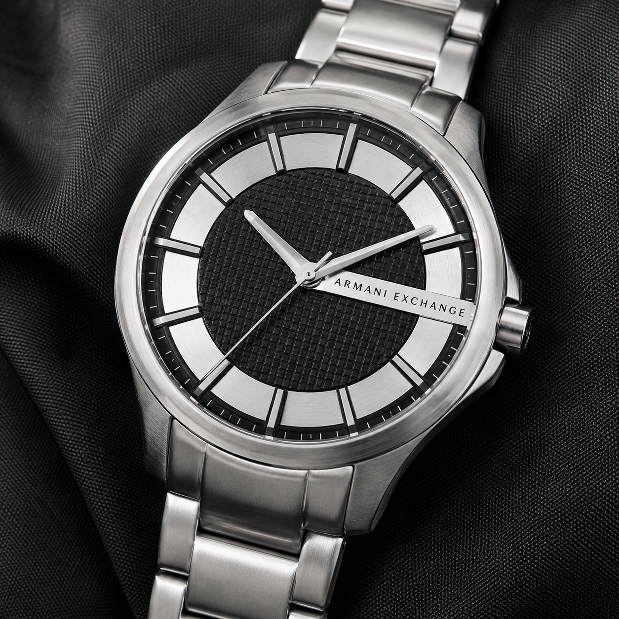 Armani Exchange AX2179 men's silver watch dial macro