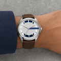 Armani Exchange AX2187 men's leather watch on wrist